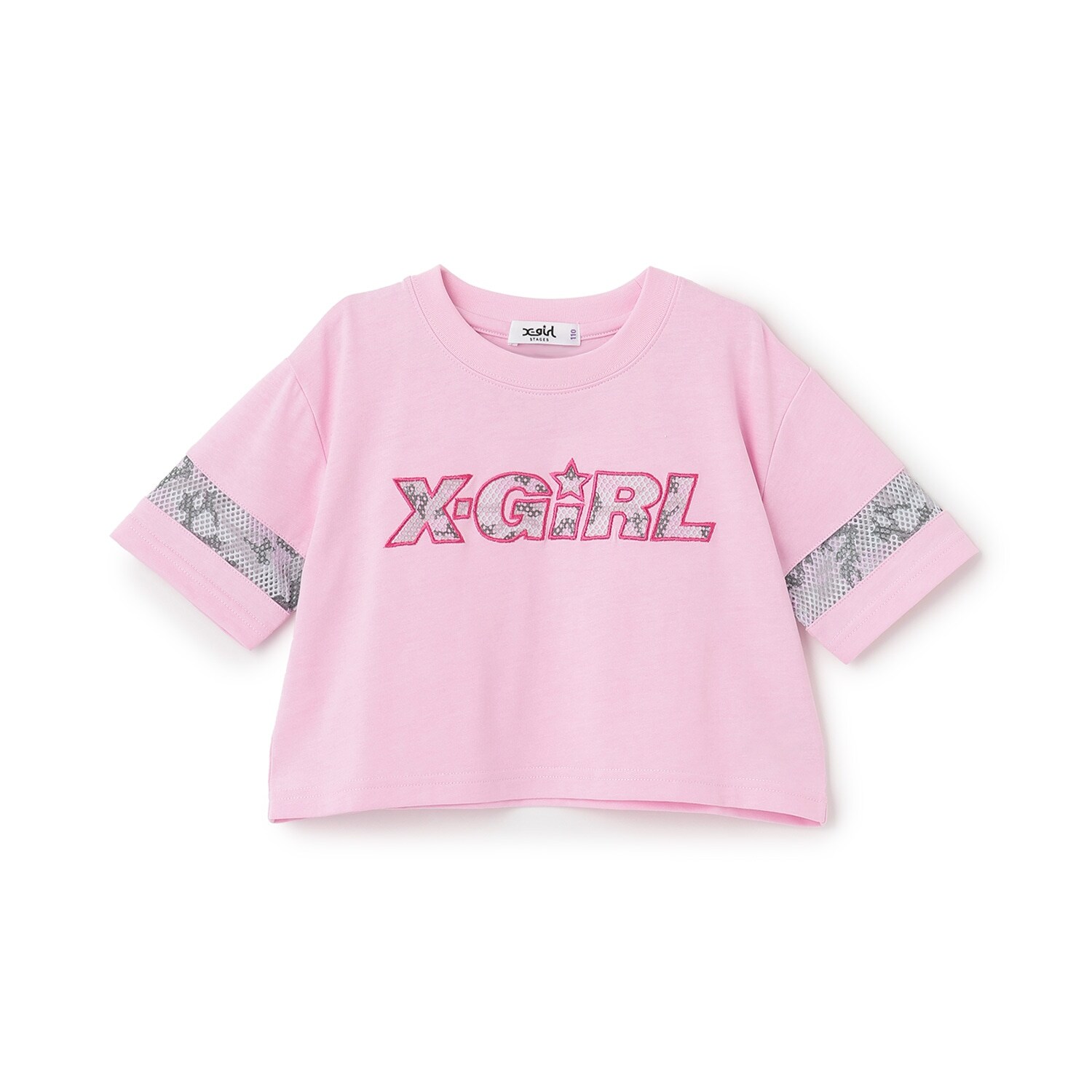 総柄メッシュプリント ショート丈半袖Tシャツ