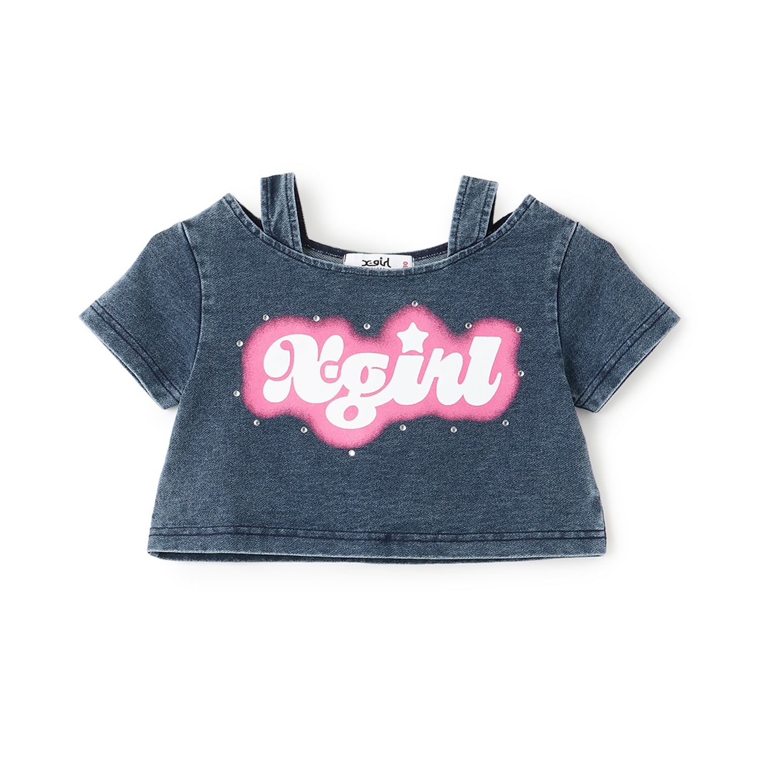 蓄光ロゴ 肩あきシャーリング半袖Tシャツ