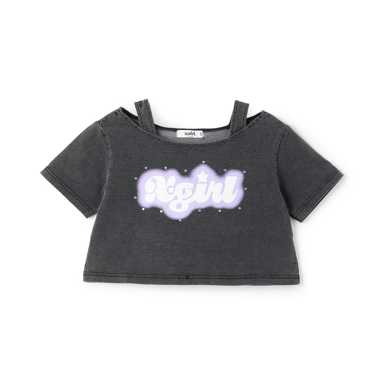 蓄光ロゴ 肩あきシャーリング半袖Tシャツ