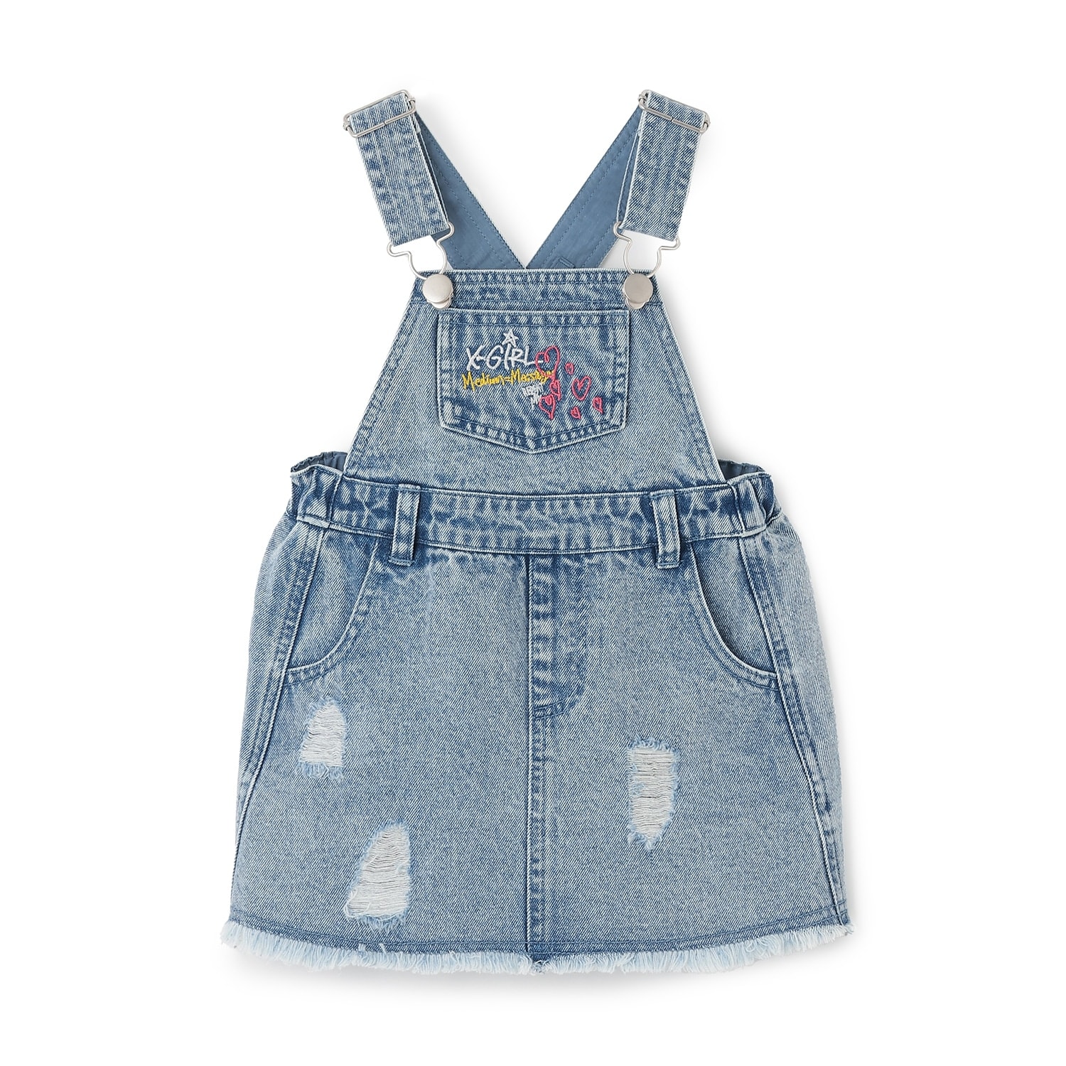 ロゴ刺しゅう クラッシュ加工ジャンパースカート