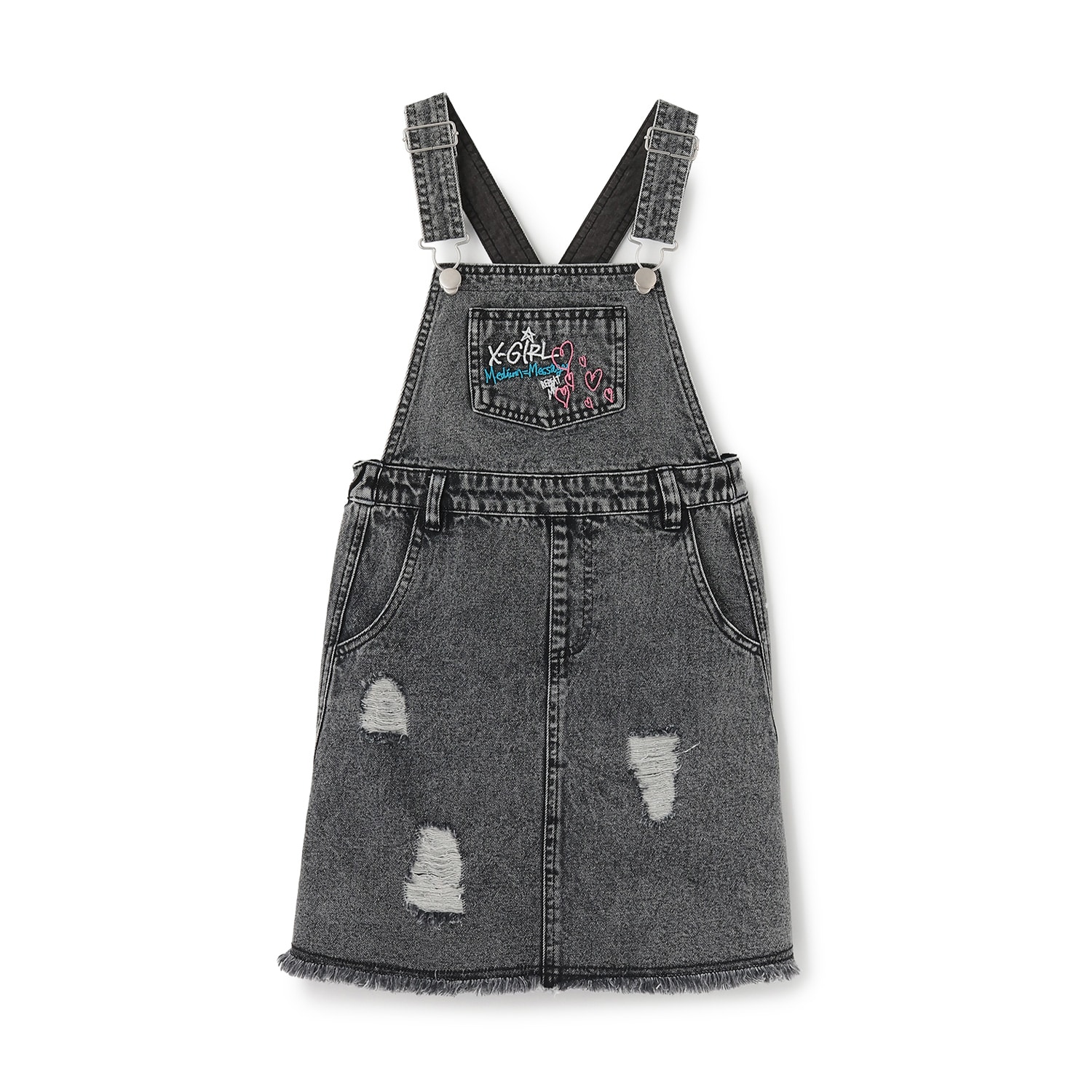 ロゴ刺しゅう クラッシュ加工ジャンパースカート