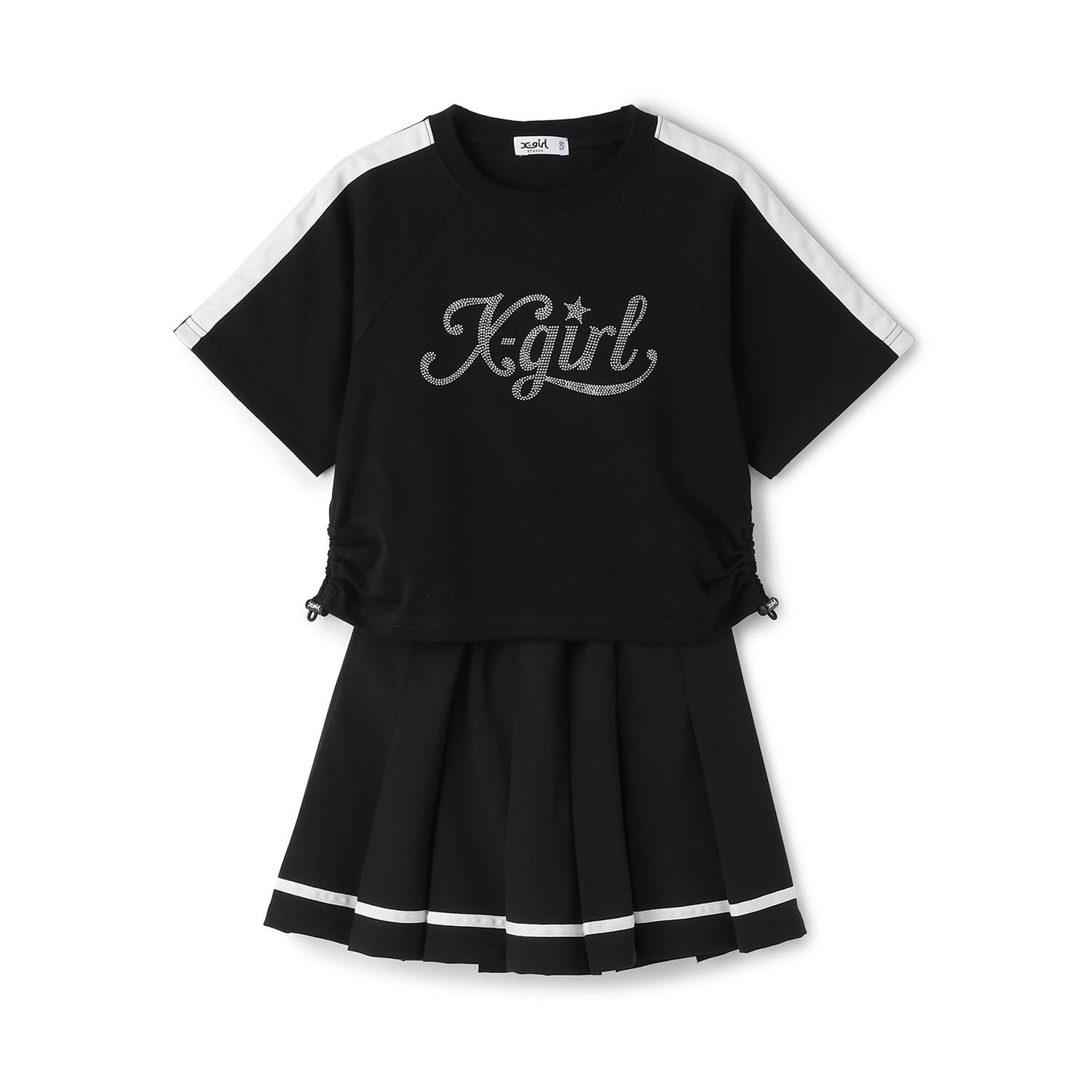 ラメロゴ半袖Tシャツ+ラインプリーツスカート セット