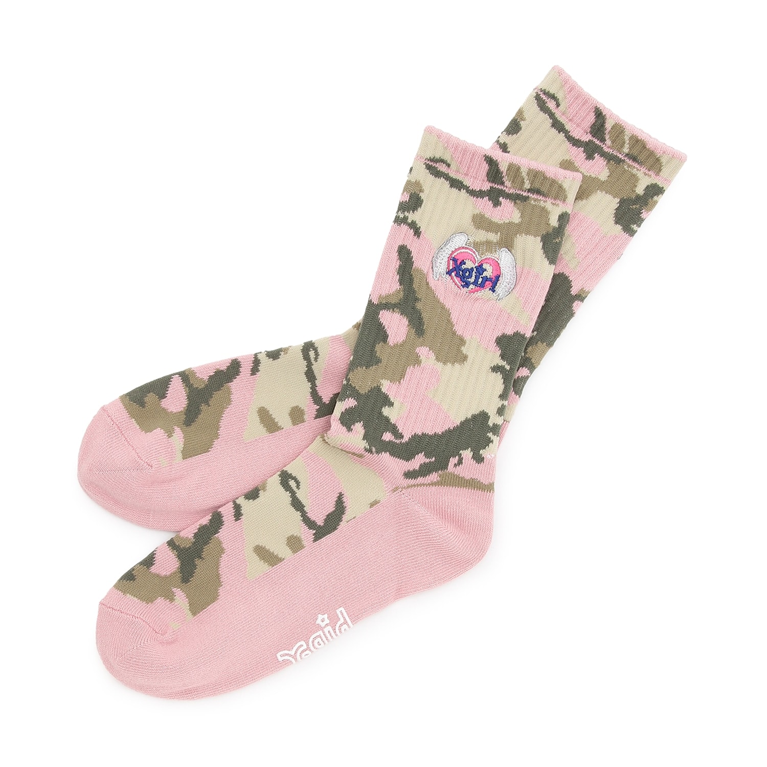 ハートロゴ刺しゅう リブクルーソックス