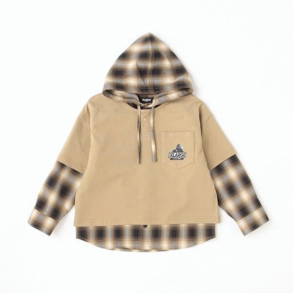 チェックレイヤードパーカ
