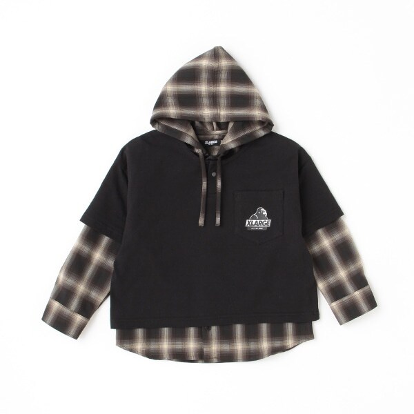 チェックレイヤードパーカ