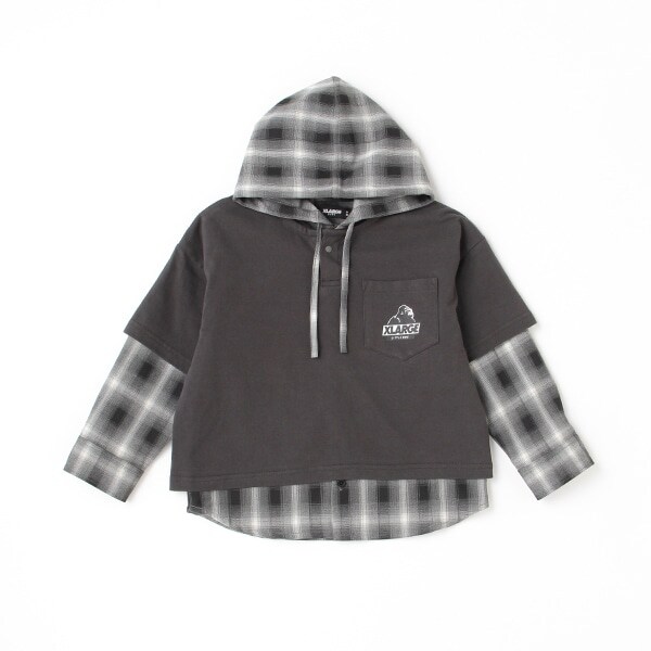 チェックレイヤードパーカ