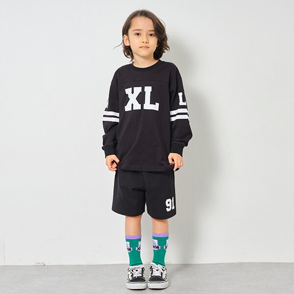カレッジロゴ長袖シャツ＋ショートパンツ