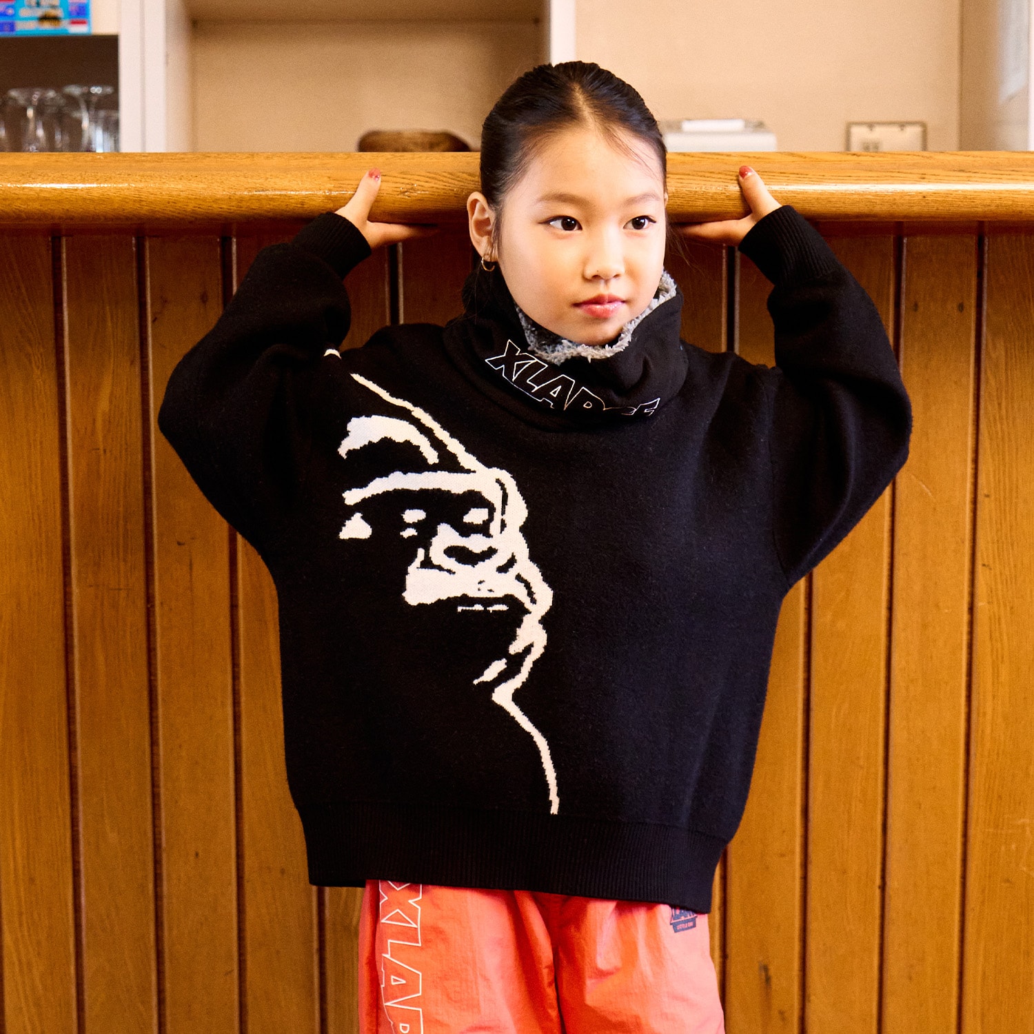 OGフェイスニットプルオーバー(90cm トップ グレー): キッズ