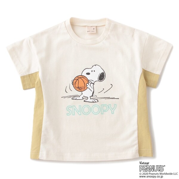 【PEANUTSコラボ】 スヌーピープリント脇切り替えTシャツ