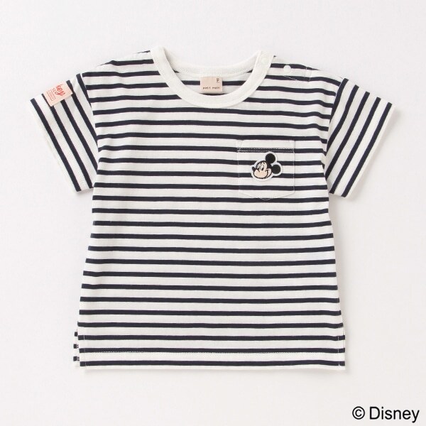 【DISNEY】後ろミッキーマウスデザイン ボーダーTシャツ