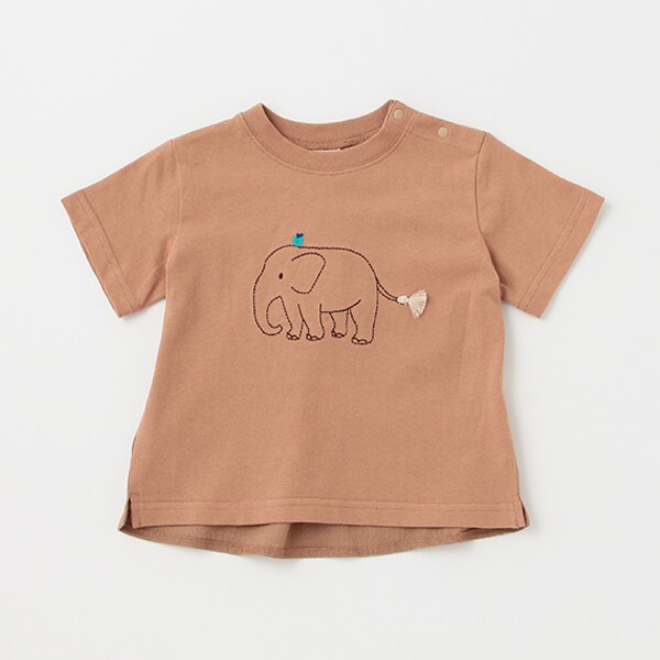 ステッチグラフィック半袖Tシャツ(80cm 薄カーキ): キッズ
