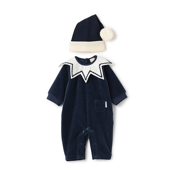 サンタさん専用 Xmas なりきりサンタ帽付きカバーオール(70cm 赤): ベビー
