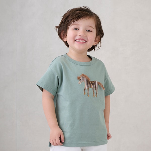 アップリケ車・ポニー半袖Tシャツ