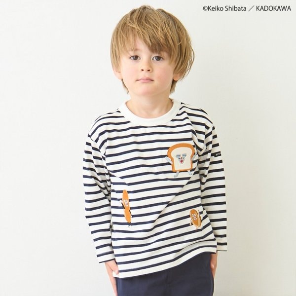 パンどろぼう　長袖Tシャツ　刺繍　新品 パンどろぼう】ボーダーモチーフ長袖Tシャツ(80cm 赤): キッズ
