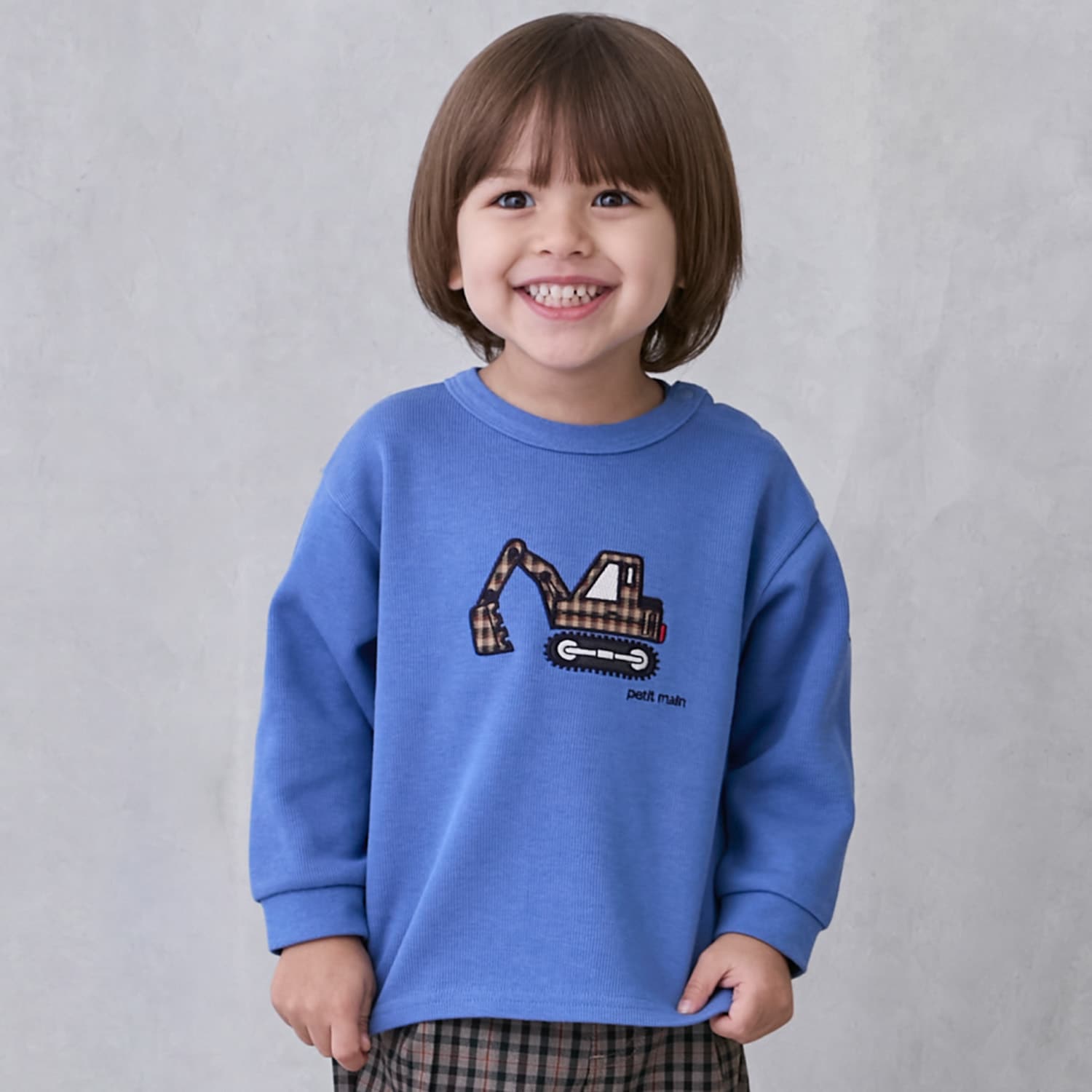 働く車アップリケ接結長袖Tシャツ