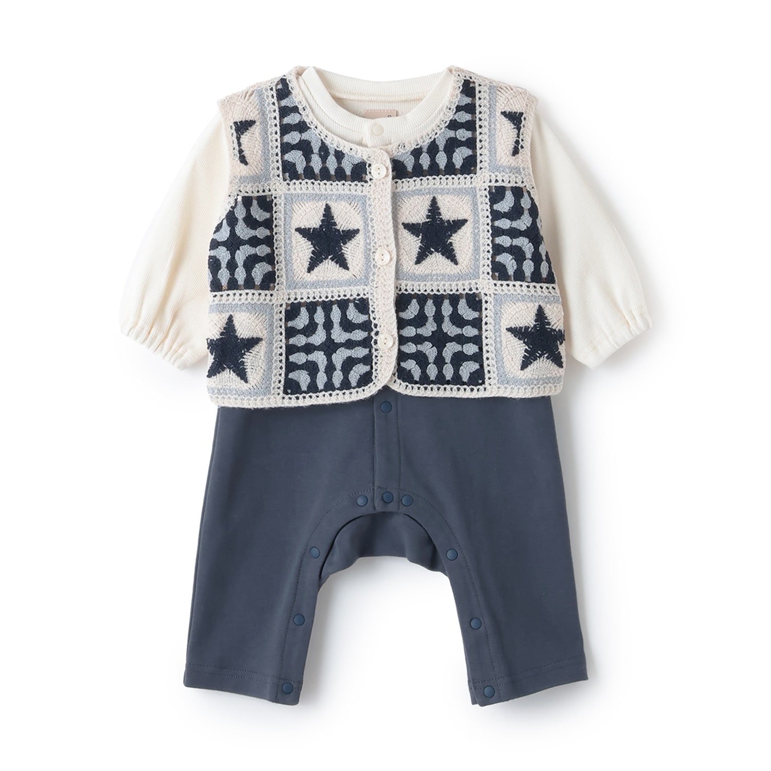 クロシェベストつきカバーオール