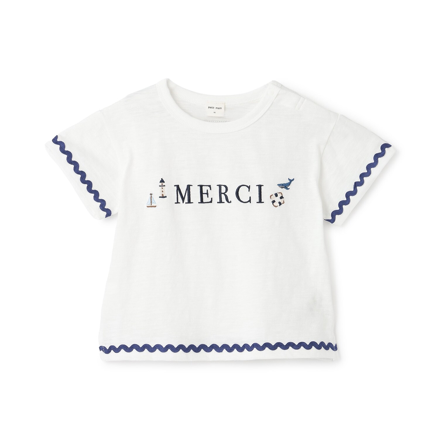 【接触冷感】マリン刺しゅう袖ラインTシャツ