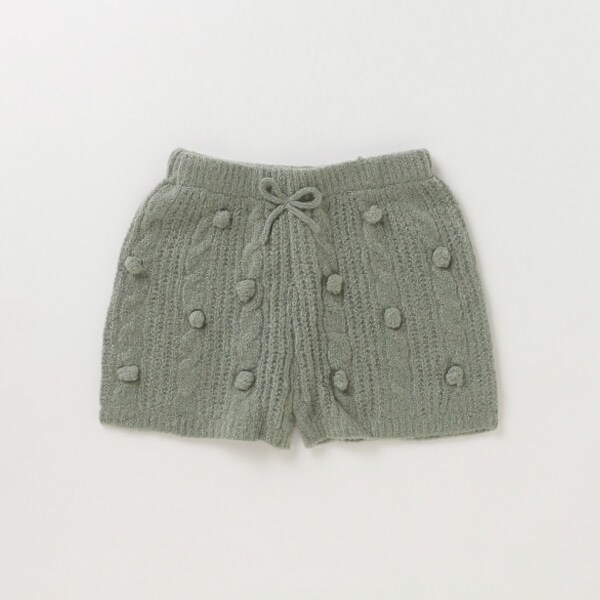 ポンポンつきニットショートパンツ(S(80-90) モス グリーン