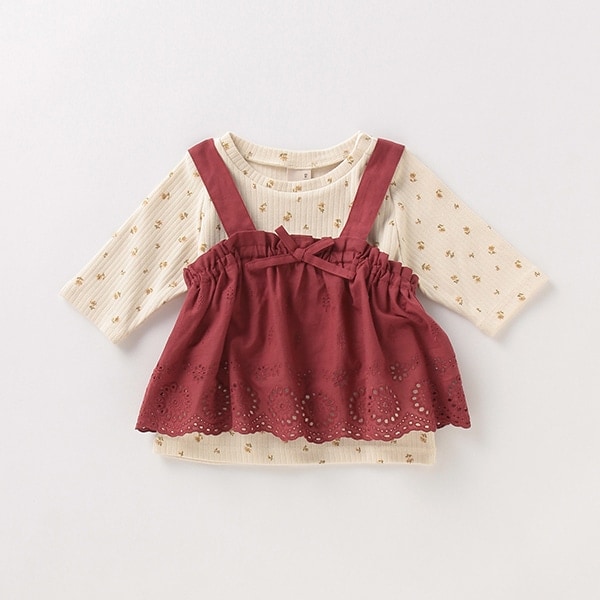 petit main 花レースOP+スカラップ petit main 花レースワンピース+