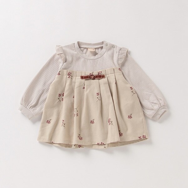 花柄プリーツ切り替えテレコTシャツ