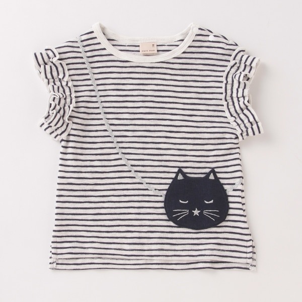 【接触冷感】猫ポシェットフリル袖Tシャツ