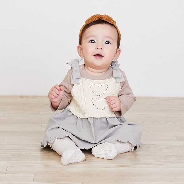 Narumiya Online ナルミヤ オンラインの公式通販サイトニット切り替えワンピースセット 70cm 薄カーキ 新生児