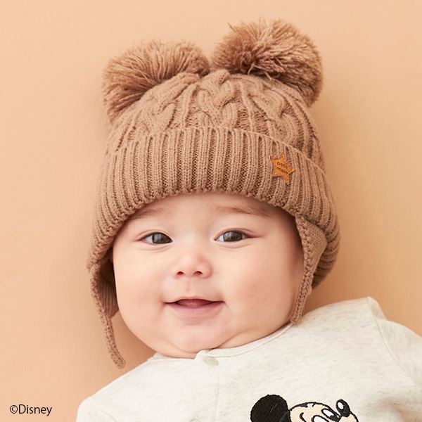 BABY Wポンポンニット帽(46cm アイボリー): 新生児 - ナルミヤ