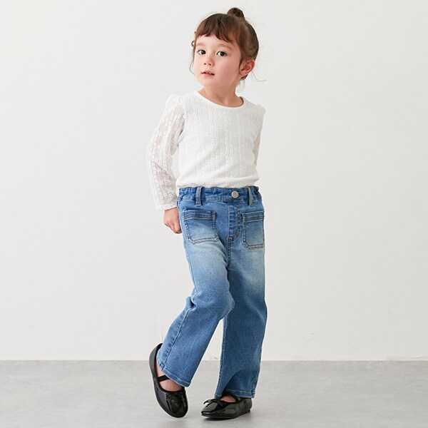 リンク】ワイドデニムパンツ(キッズサイズ)(90cm サックス