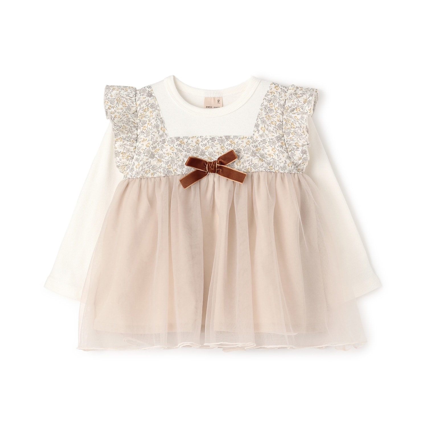 お花チュールドッキング長袖T