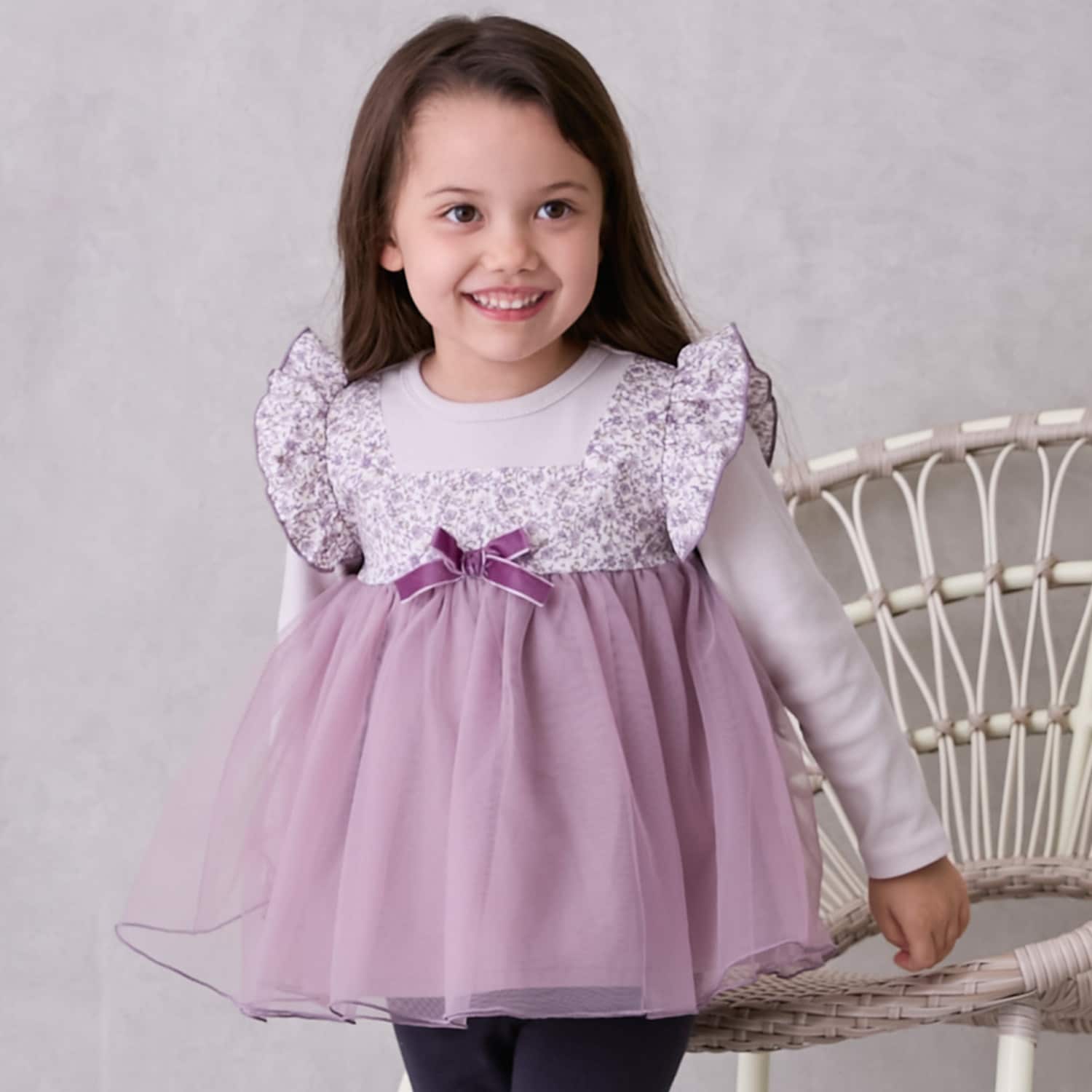 お花チュールドッキング長袖T