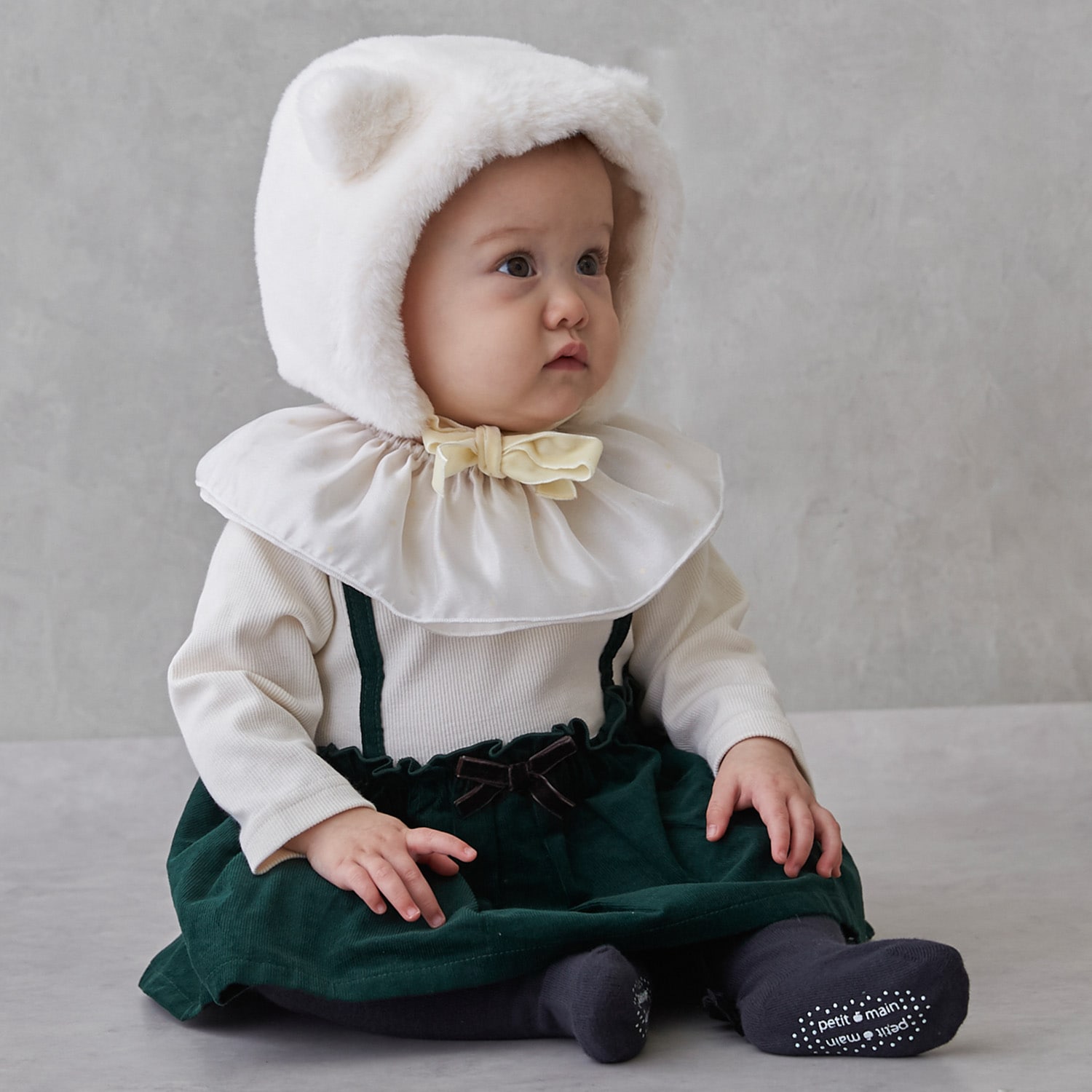 フリル衿つきチェックOPロンパース