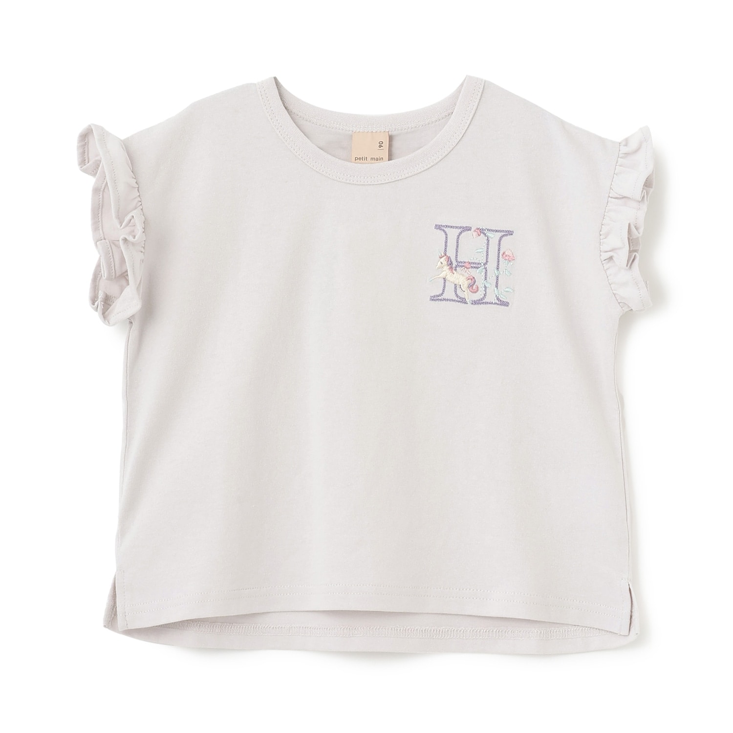 【プティプラ】アルファベット袖フリルTシャツ