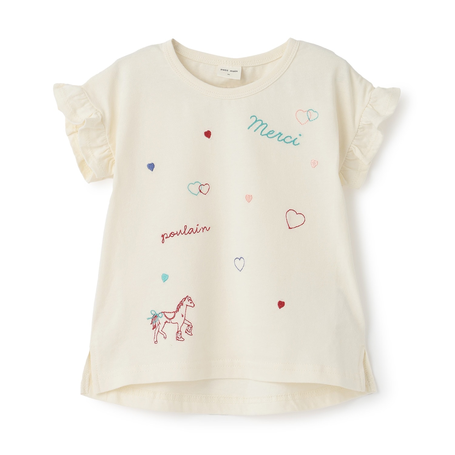 袖フリル刺しゅうTシャツ