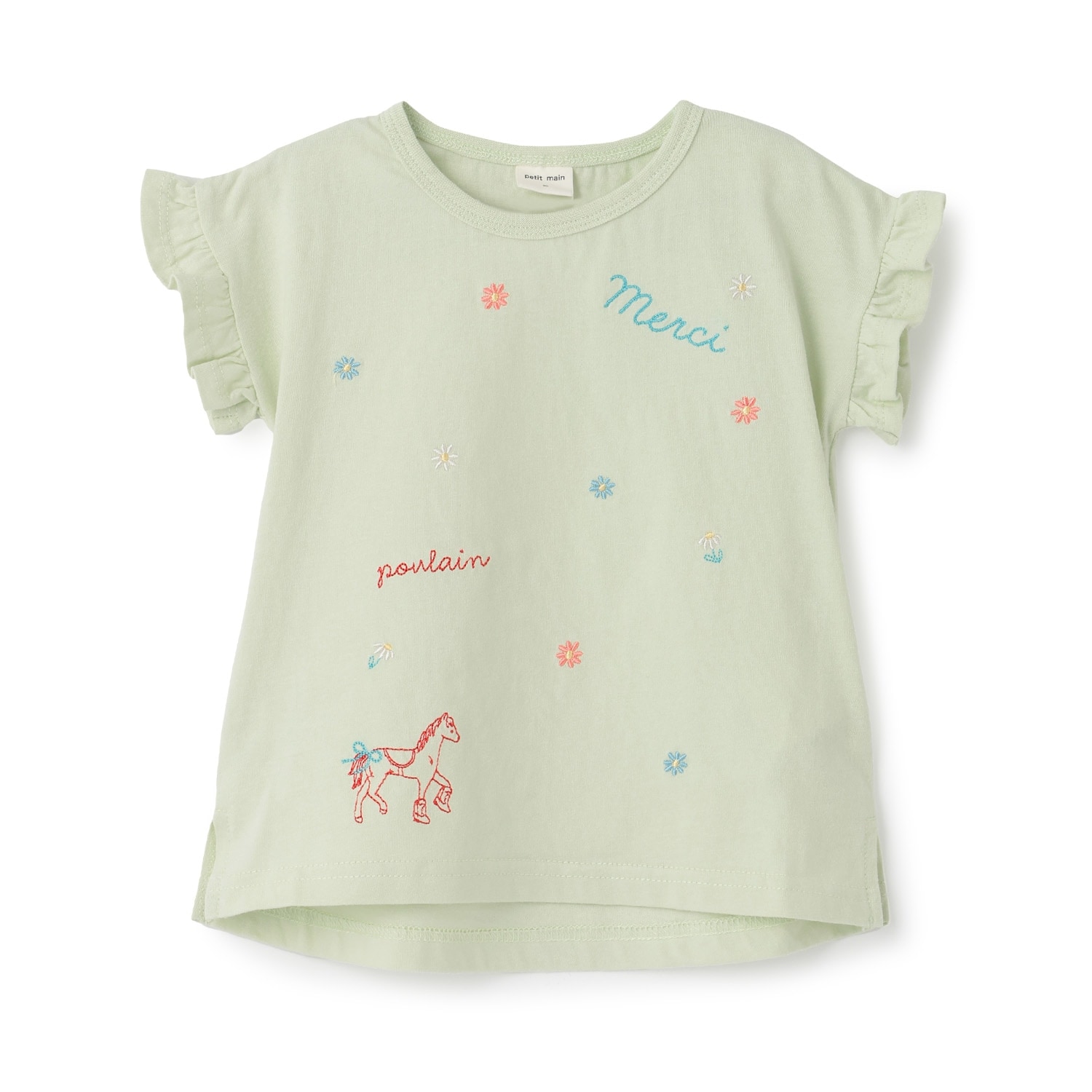 袖フリル刺しゅうTシャツ