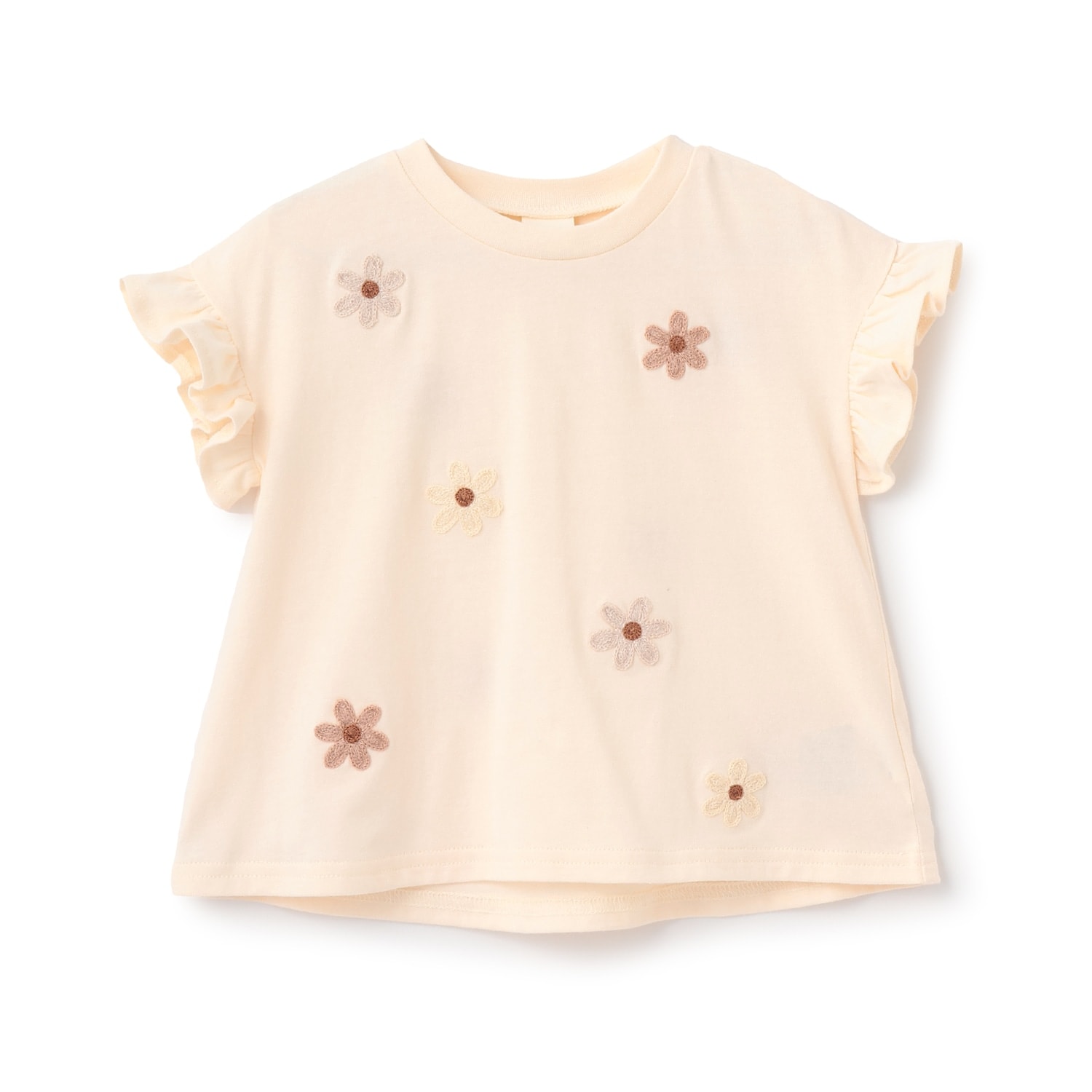【接触冷感】袖フリル刺しゅう半袖Tシャツ