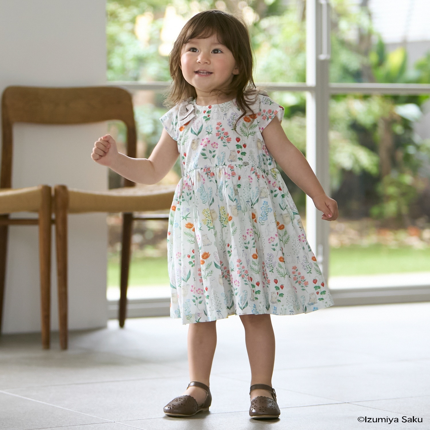 【イズミヤ サク】【リンク】肩リボンフラワーキャットワンピース