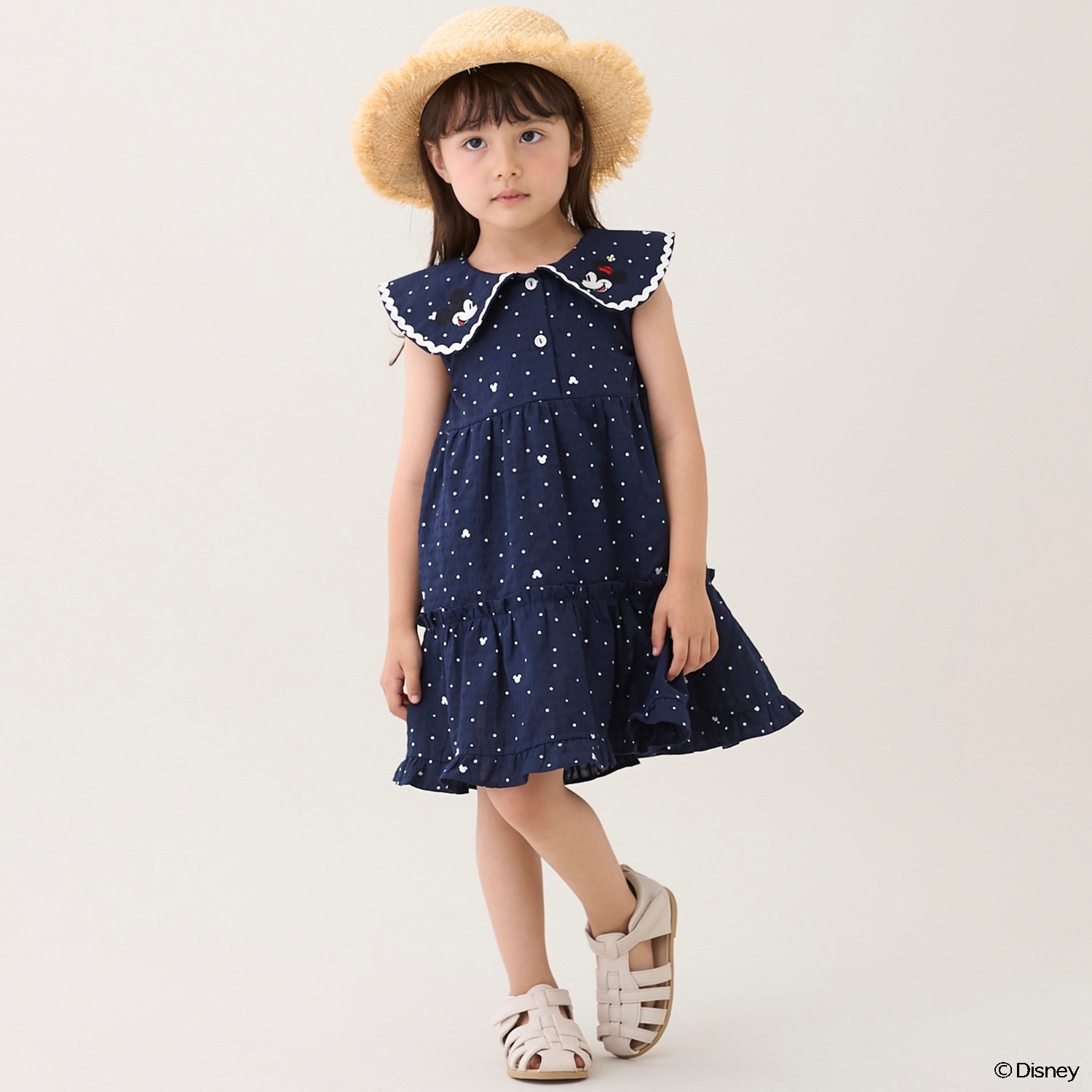 【Disney】エリ刺しゅうティアードワンピース