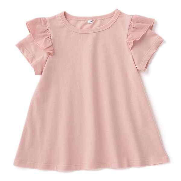袖フリルつき無地Tシャツ
