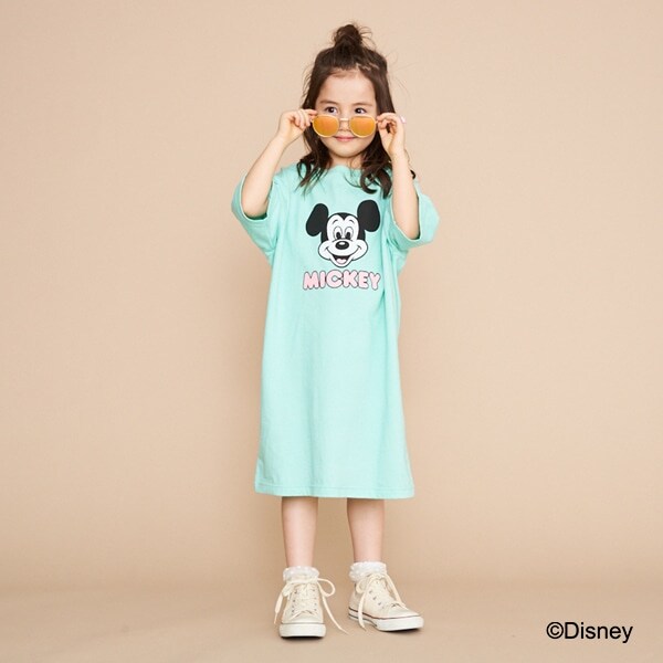 Narumiya Online ナルミヤ オンラインの公式通販サイト Disney ミッキーマウスデザイン フェイスロゴビッグtシャツワンピース 90 ミント キッズ