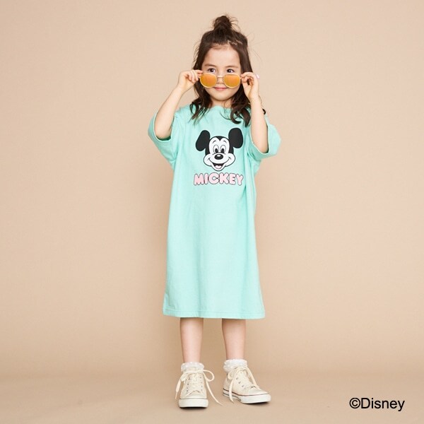 【DISNEY】 ミッキーマウスデザイン フェイスロゴビッグTシャツワンピース