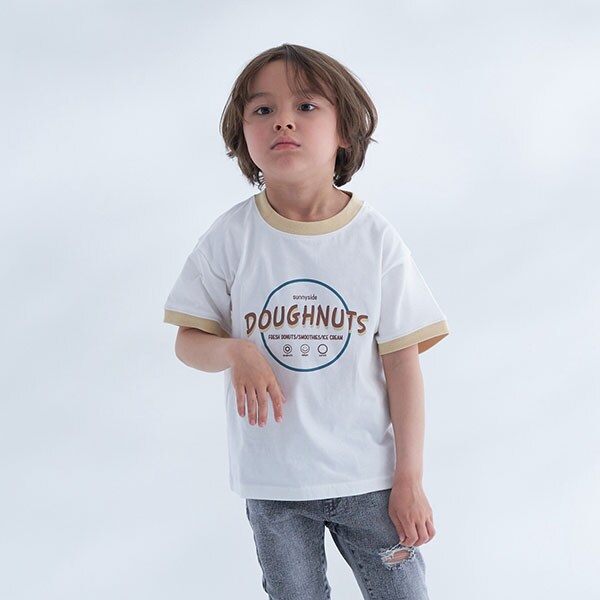 ドーナツロゴプリントリンガーTシャツ