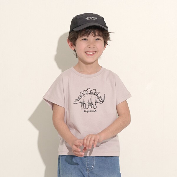 【型崩れしないやわらかコットン】恐竜アソートプリントドロップTシャツ