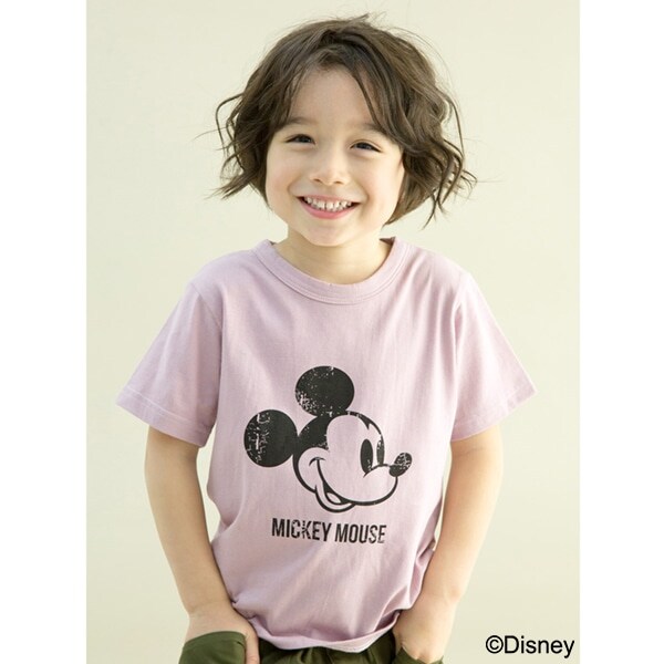 DISNEY ミッキーマウスデザインかすれプリントTシャツ