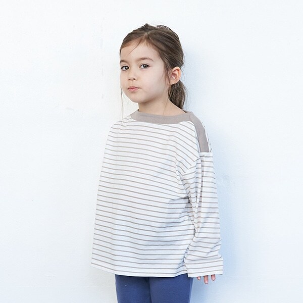 変形ボートネックビッグボーダー長袖Tシャツ【PTPR】