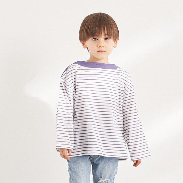 変形ボートネックビッグボーダー長袖Tシャツ【PTPR】