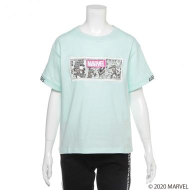 【MARVEL】 袖ロールアップ3コマ漫画ロゴTシャツ