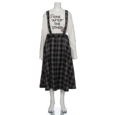 サスペンダーつきフレアロングスカート