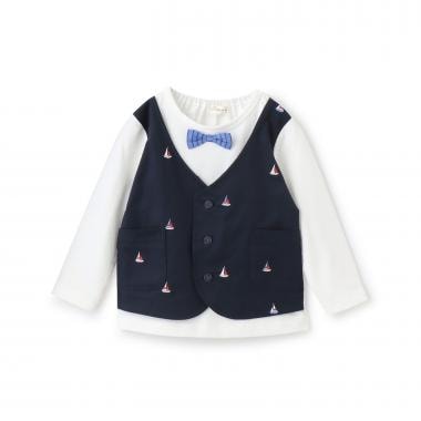 ヨット刺しゅうベストレイヤード長袖Tシャツ