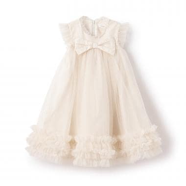 ドットチュールリボンドレス