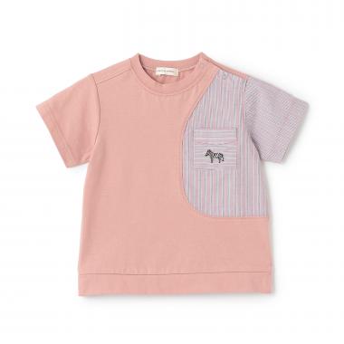 接触冷感ストライプ切り替え半袖Tシャツ